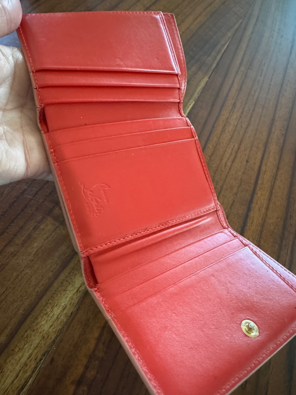 Christian Louboutin Pink Studded Tri Fold Wallet - Picture 5 of 6